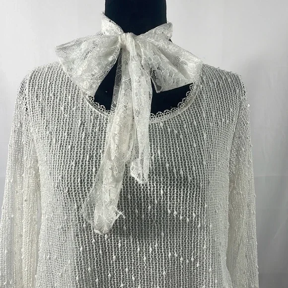 Simply Couture, Baby doll, layered Dress,Lace, with bow tie scarf, White, Medium - Picture 3 of 10